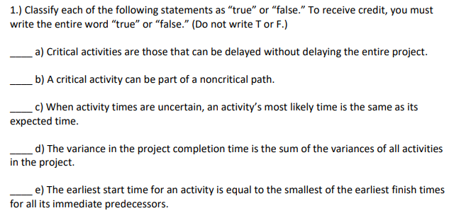 Solved 1.) Classify each of the following statements as | Chegg.com