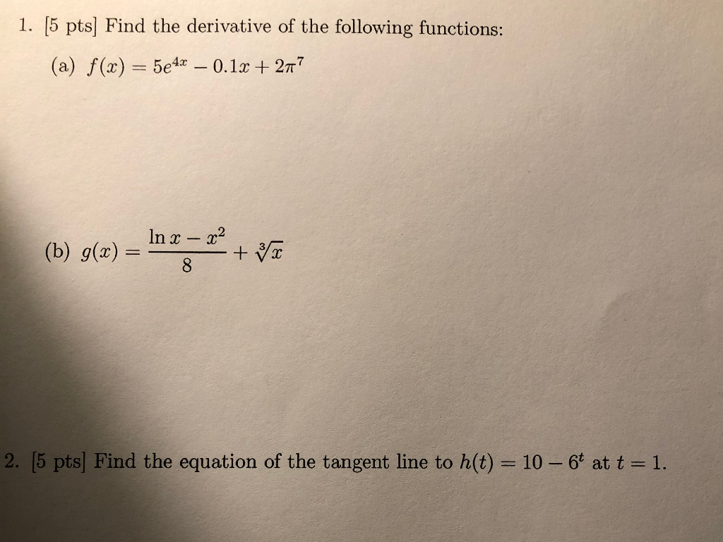 Solved 1. [5 pts) Find the derivative of the following | Chegg.com