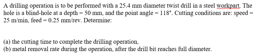 Solved A drilling operation is to be performed with a 25.4 | Chegg.com