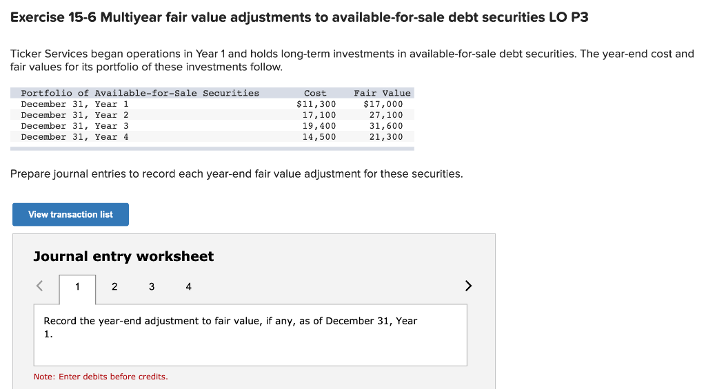 Solved Exercise 15-6 Multiyear fair value adjustments to | Chegg.com