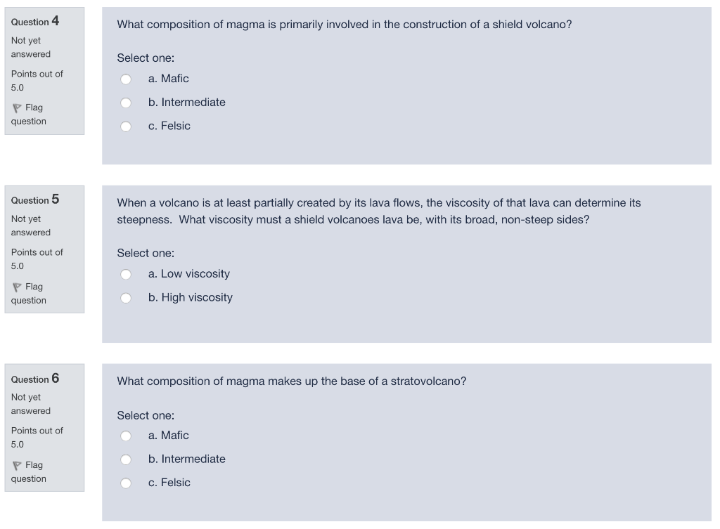 Solved Question 4 What composition of magma is primarily | Chegg.com