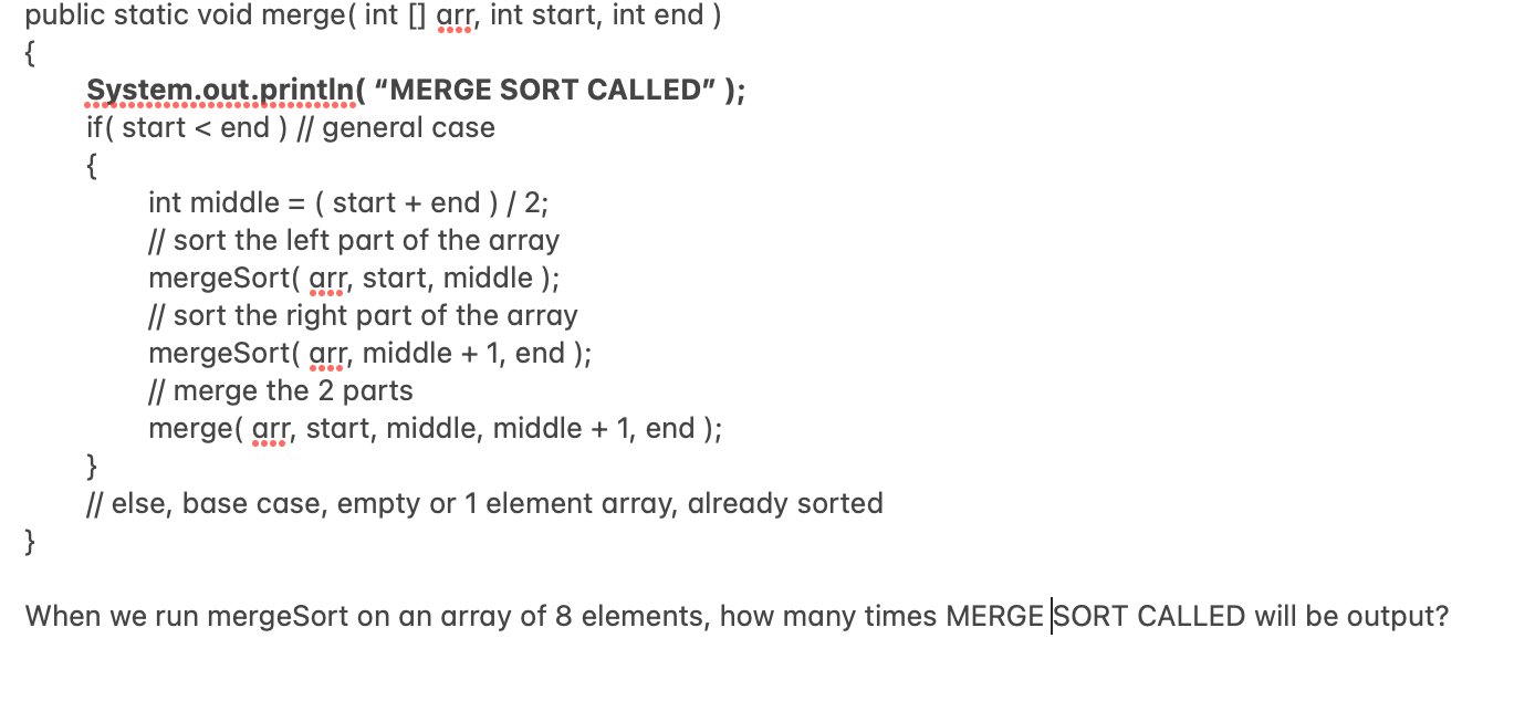 Solved public static void merge( int [] arr, int start, int | Chegg.com