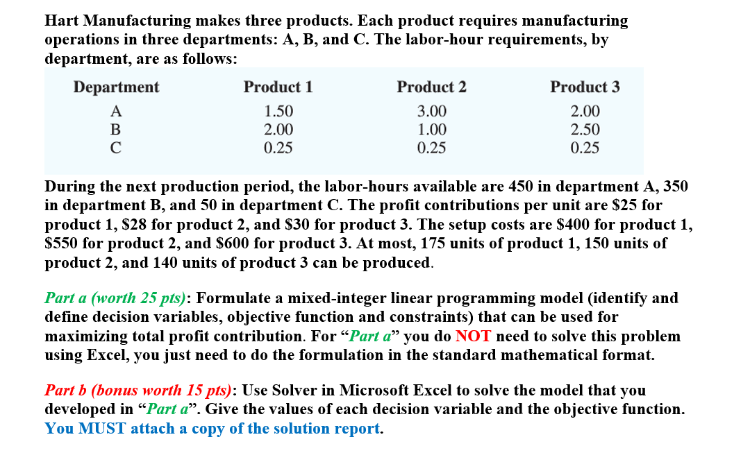 Solved by an EXPERT Formulate a mixed-integer linear programming model ...