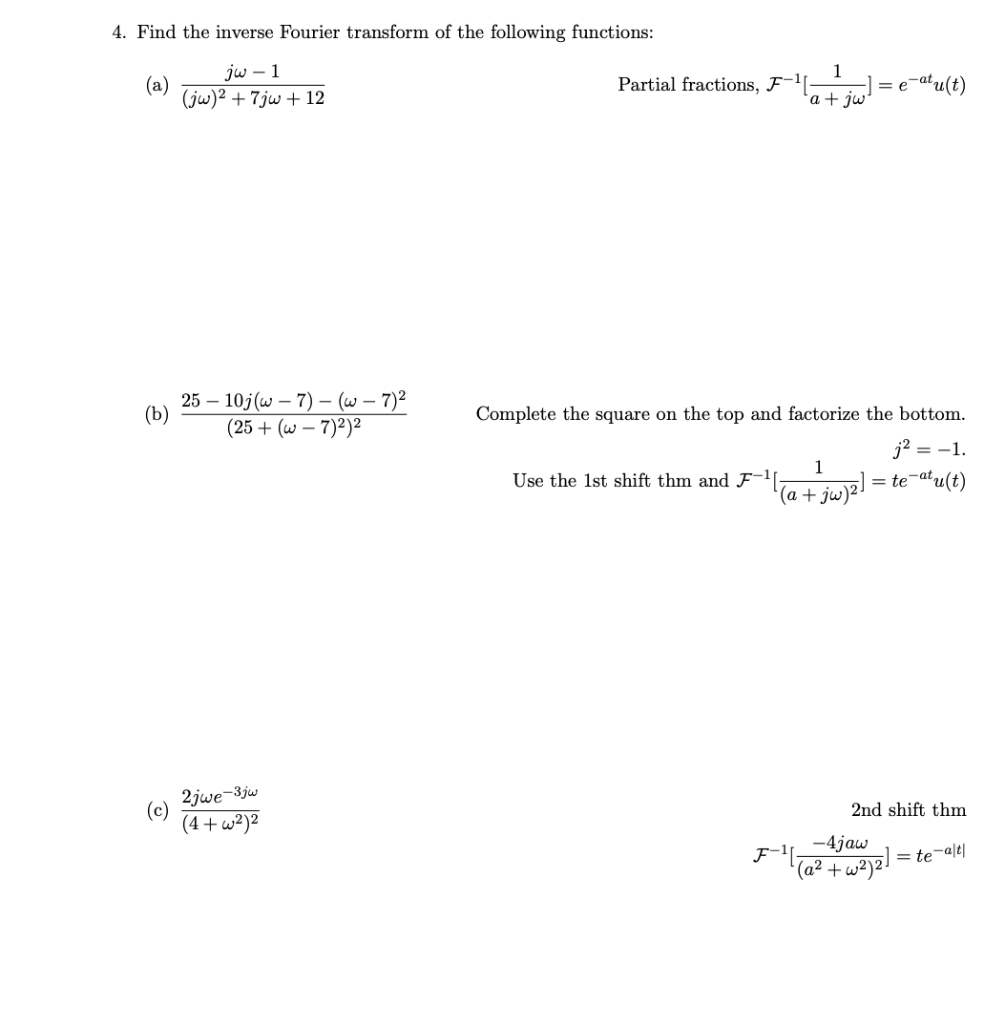 Solved 4. Find the inverse Fourier transform of the | Chegg.com