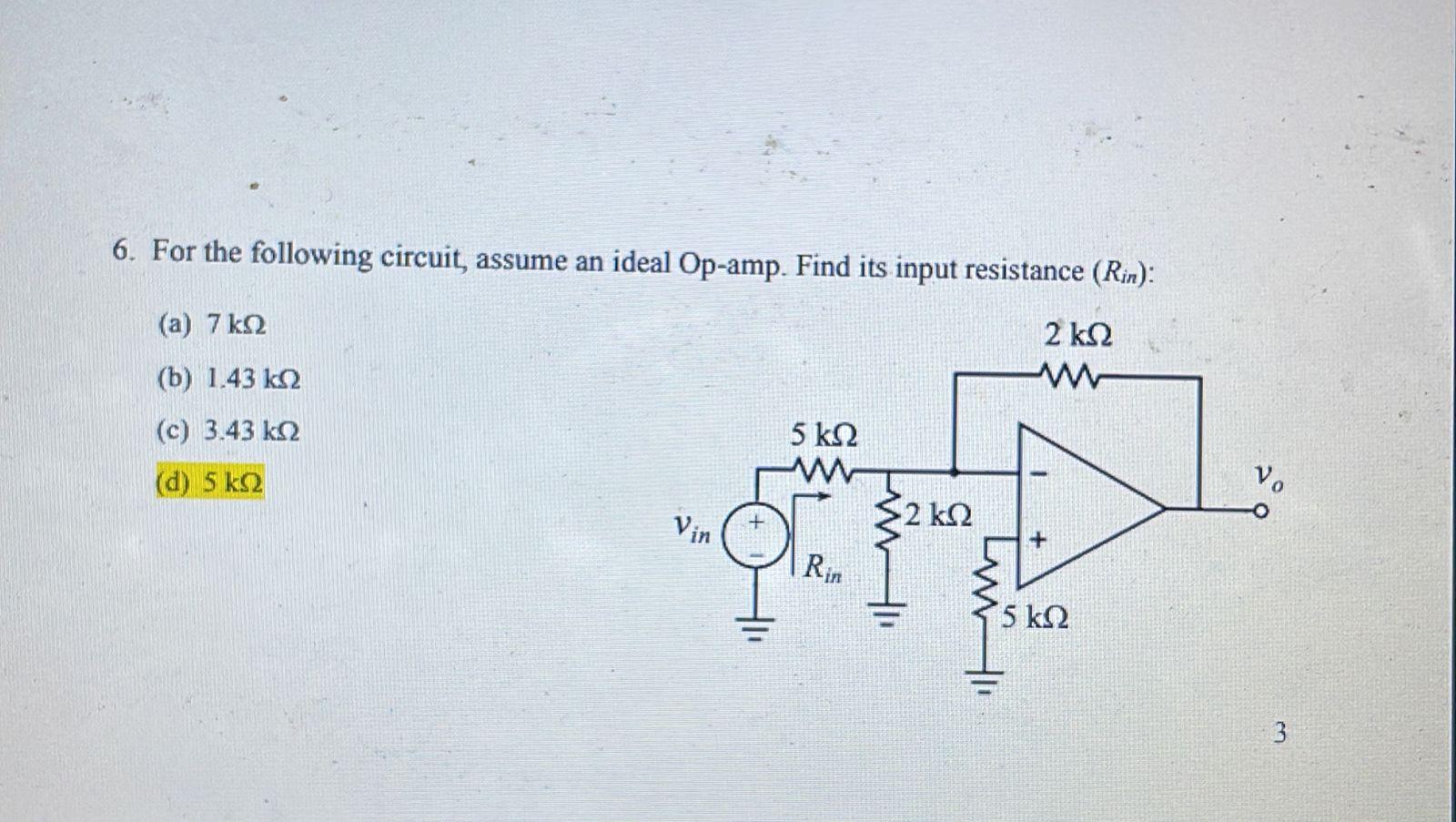 Solved 6. For the following circuit, assume an ideal Op-amp. | Chegg.com