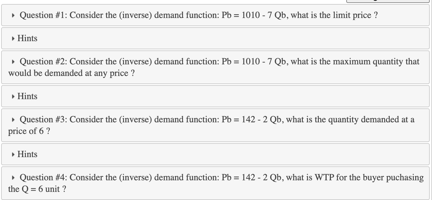 Solved Question 1 Consider the inverse) demand function