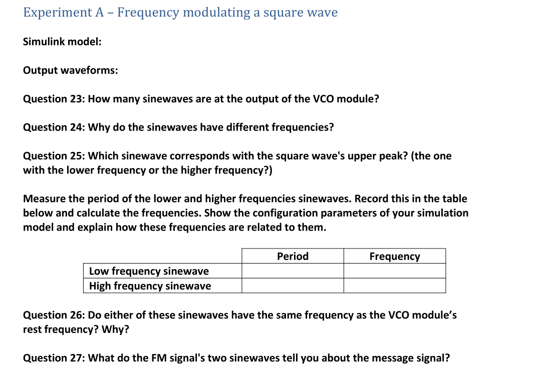 Experiment A - Frequency modulating a squarewave • | Chegg.com