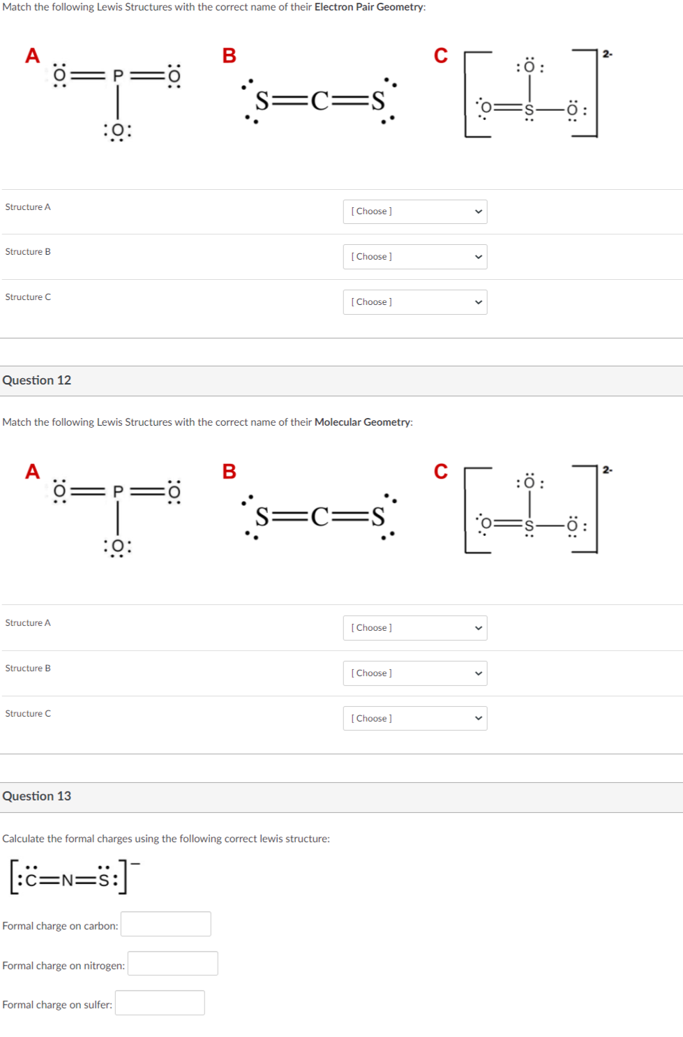 Solved Match The Following Lewis Structures With The Correct 4518