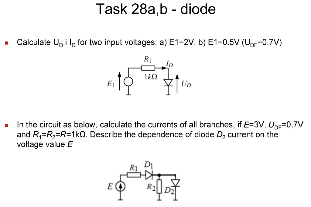 Solved Task 28a,b diode Calculate UDiID for two input