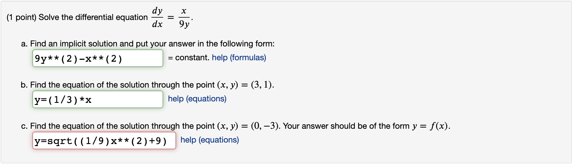 Solved dy (1 point) Solve the differential equation х = dx | Chegg.com