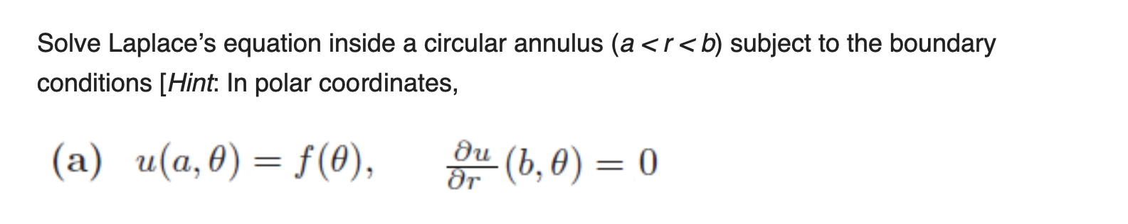 Solved Solve Laplaces Equation Inside A Circular Annulus A 9437