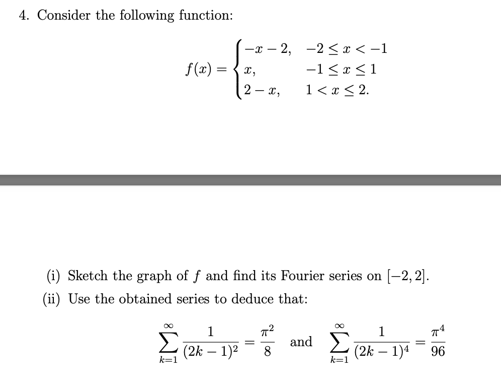 Solved 4. Consider The Following Function: F(α) –α – 2, -2 | Chegg.com