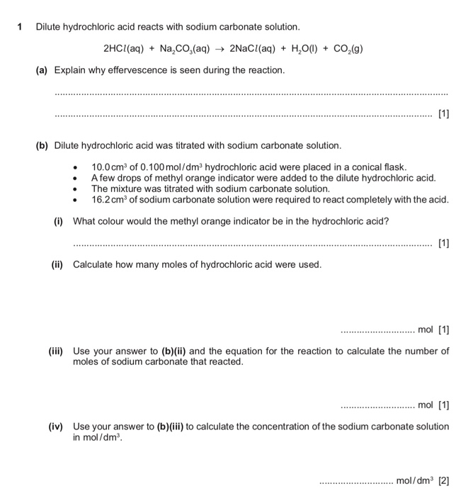 Solved 1 Dilute hydrochloric acid reacts with sodium
