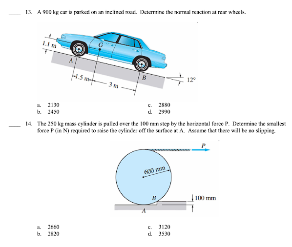 Solved 13 A 900 Kg Car Is Parked On An Inclined Road