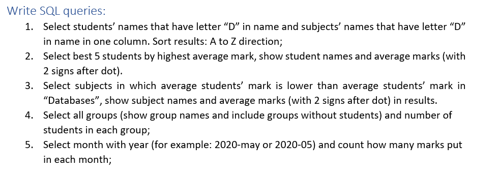 Solved Write SQL queries: 1. Select students' names that | Chegg.com
