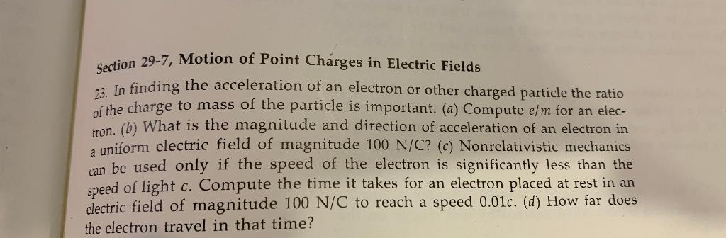 Solved Section 29-7, Motion of Point Charges in Electric | Chegg.com