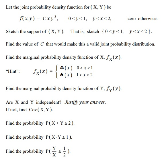 Solved Let The Joint Probability Density Function For X Chegg Com