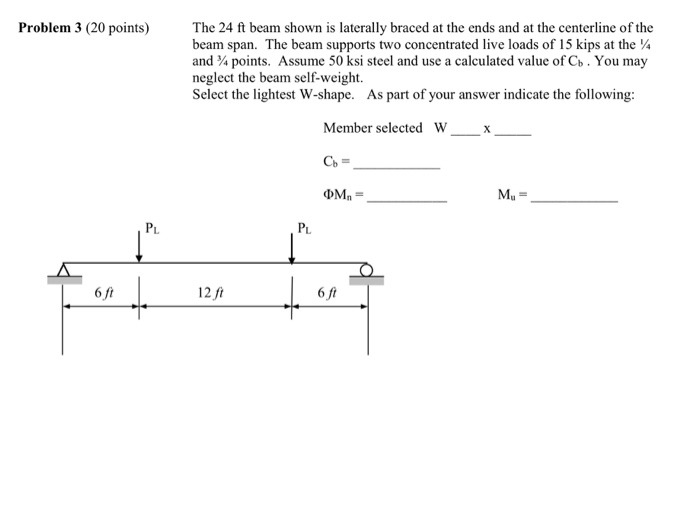 Solved Problem 3 (20 Points The 24 Ft Beam Shown Is | Chegg.com