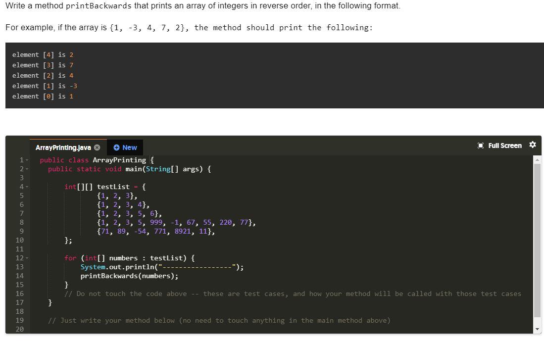 Solved Write a method printBackwards that prints an array of | Chegg.com