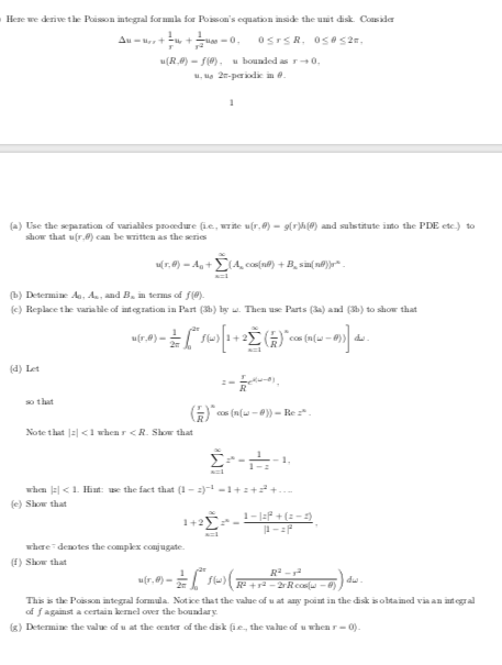 Solved Here we derive the Poisson integral formula for | Chegg.com