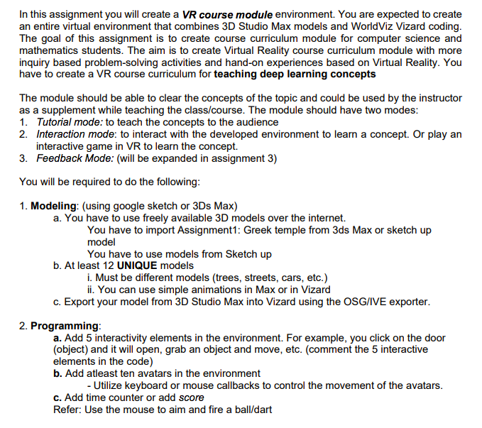 In this assignment you will create a VR course module | Chegg.com