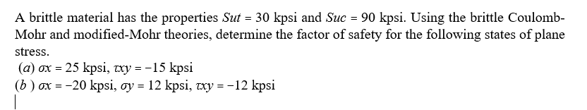 Solved A Brittle Material Has The Properties Sut = 30 Kpsi 