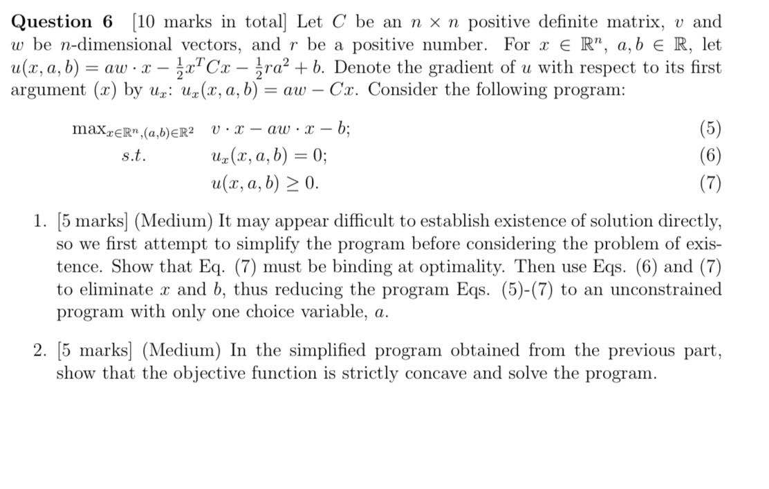 Let C Be An N N Positive Define Matrix V And W Be Chegg Com