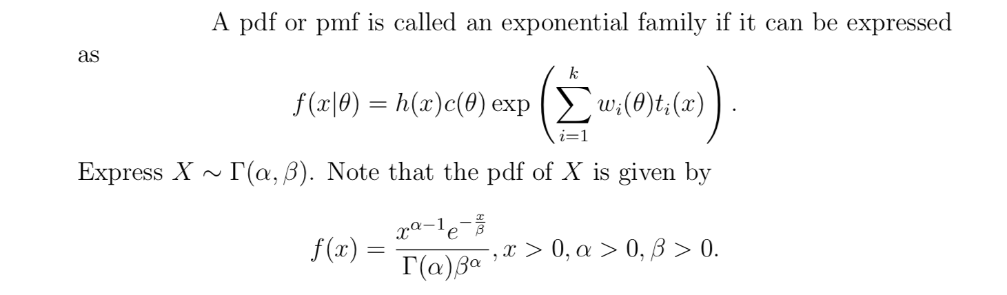 Solved A pdf or pmf is called an exponential family if it | Chegg.com