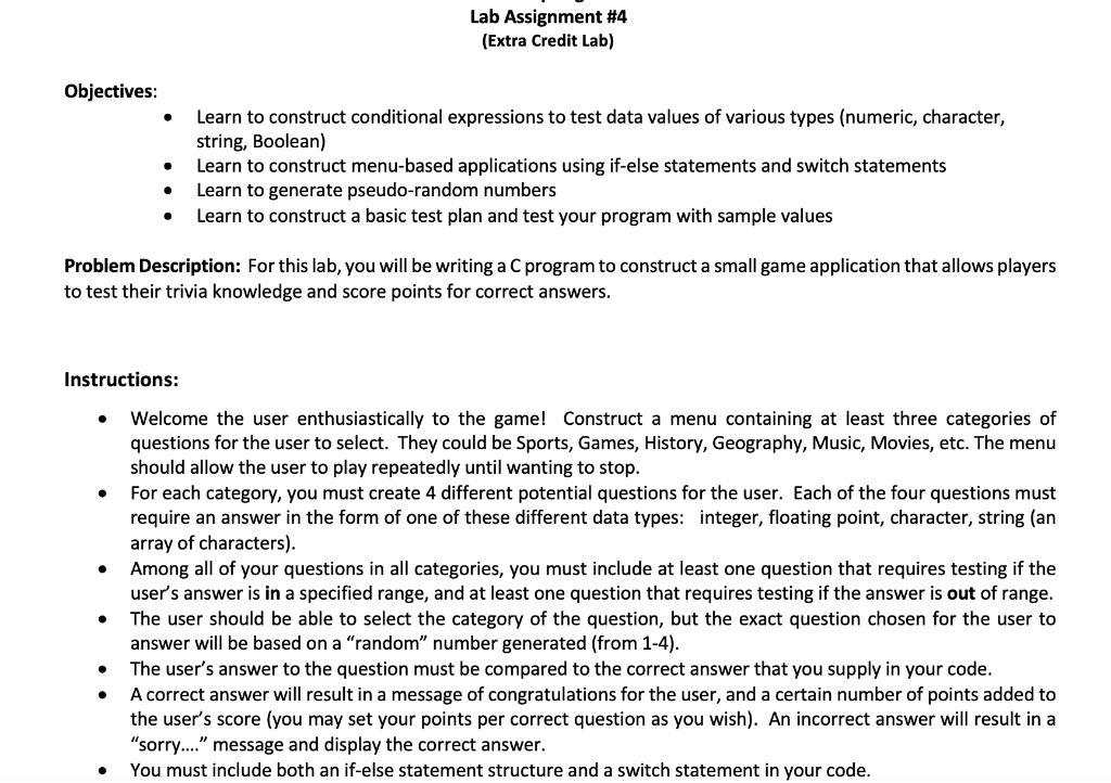 Solved Lab Assignment #4 (Extra Credit Lab) Objectives: . | Chegg.com