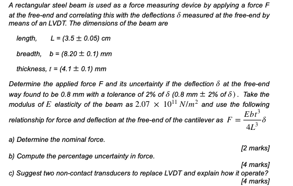 A rectangular steel beam is used as a force measuring | Chegg.com