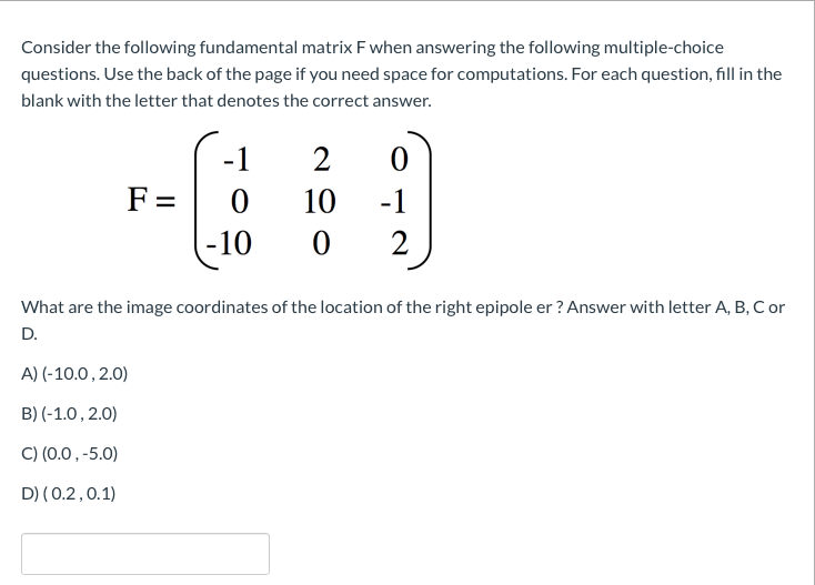 Solved Consider The Following Fundamental Matrix F When