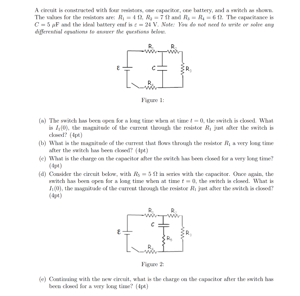 Solved A circuit is constructed with four resistors, one | Chegg.com