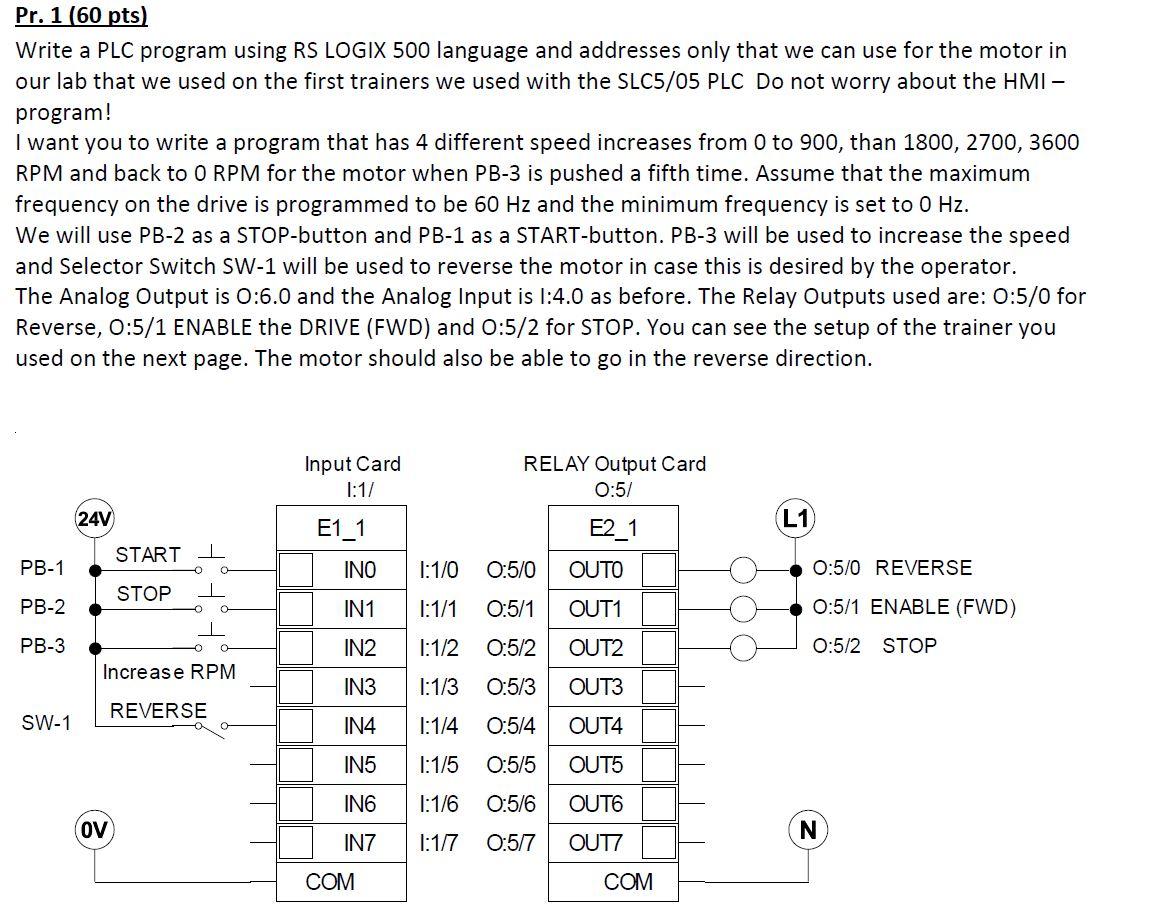 Pr. 1 (60 pts) Write a PLC program using RS LOGIX 500 | Chegg.com