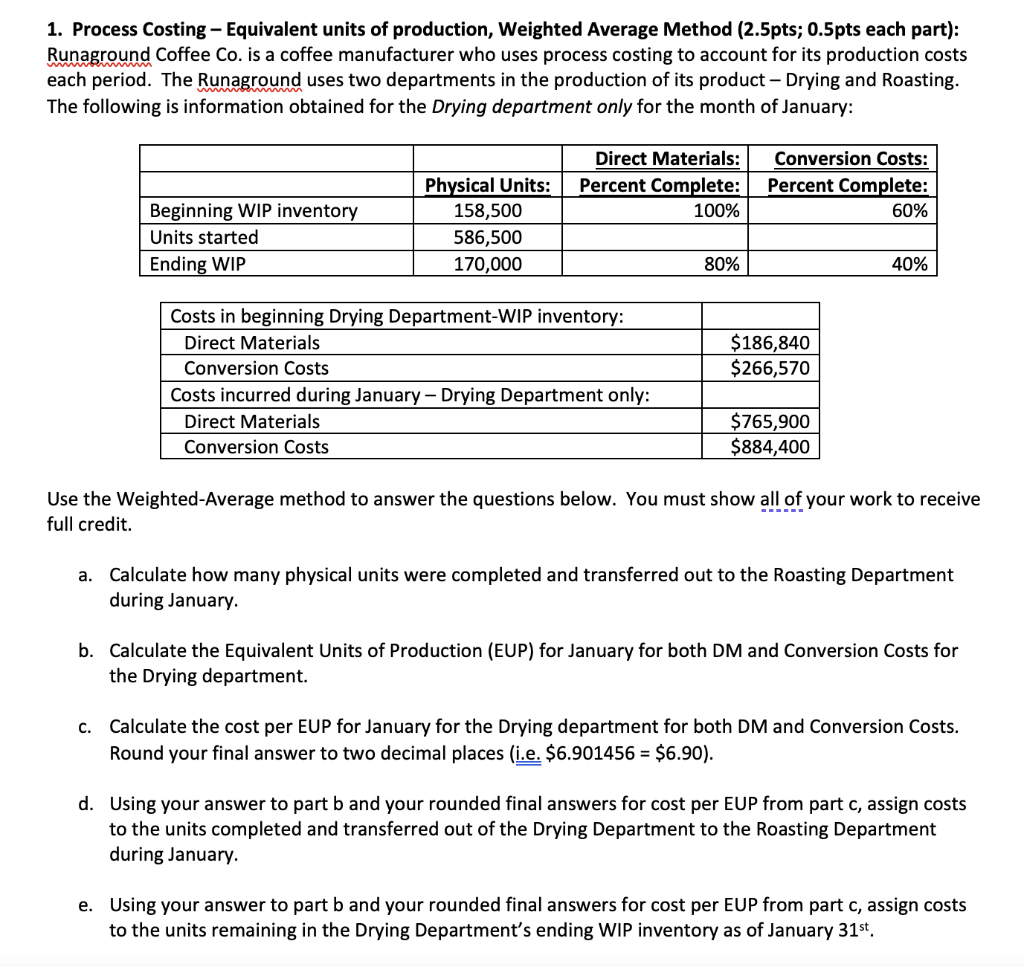 Solved 1. Process Costing - Equivalent units of production, | Chegg.com
