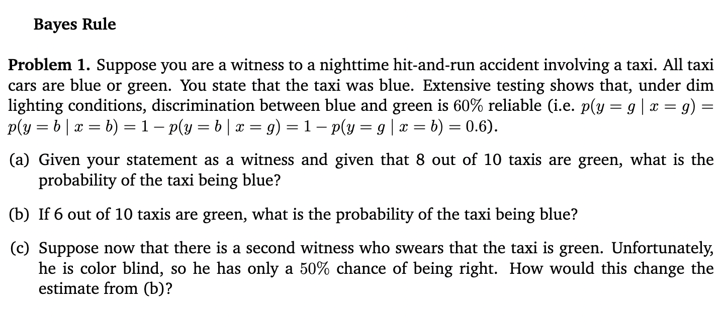 Solved Problem 1. Suppose you are a witness to a nighttime | Chegg.com