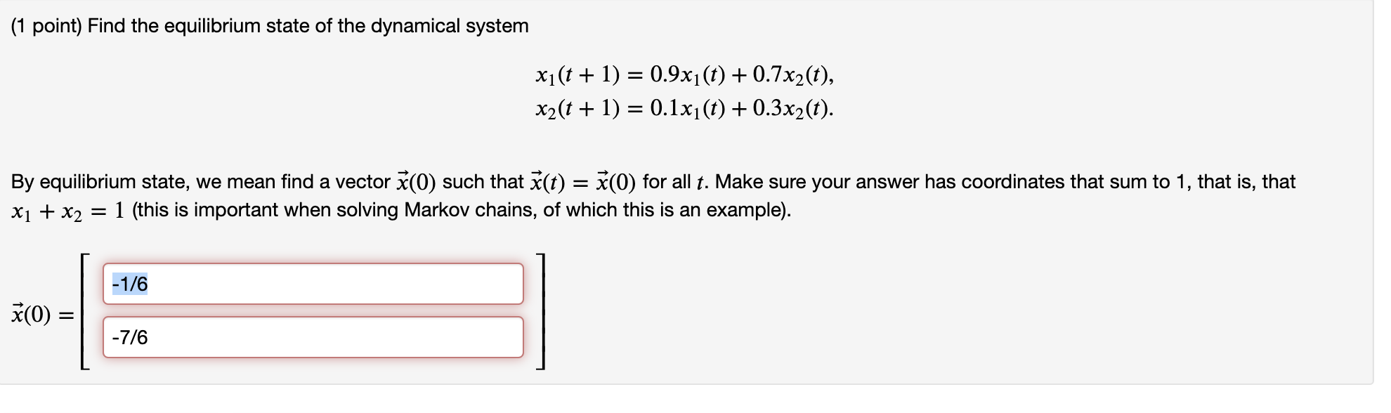 Solved (1 point) Find the equilibrium state of the dynamical | Chegg.com