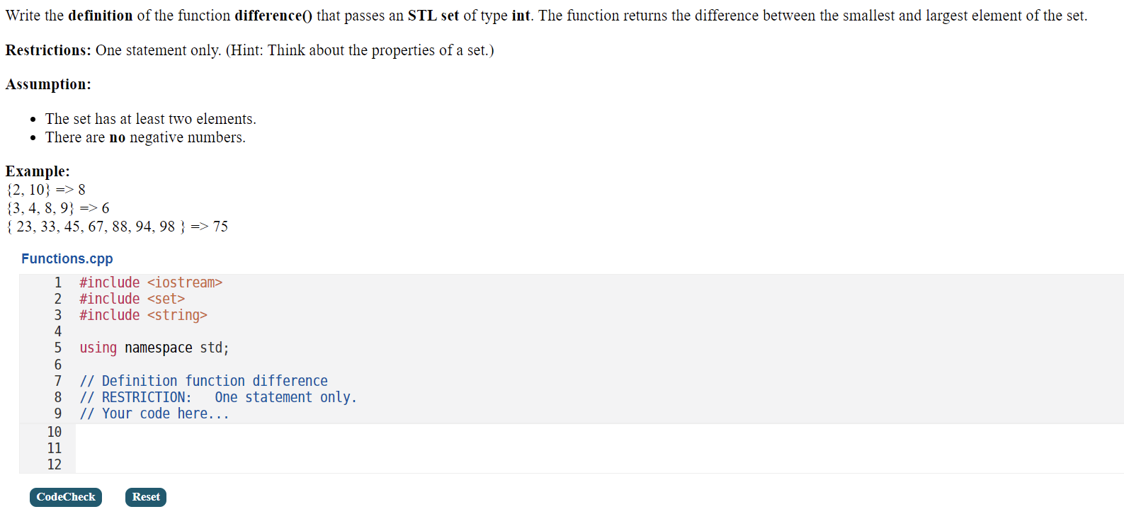 Solved Write the definition of the function difference() | Chegg.com