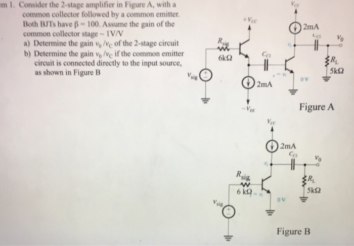 Solved m 1. Consider the 2-stage amplifier in Figure A, with | Chegg.com