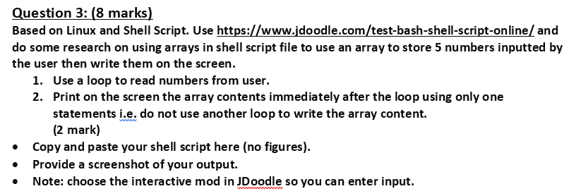 Solved Question 3: (8 Marks) Based On Linux And Shell | Chegg.Com