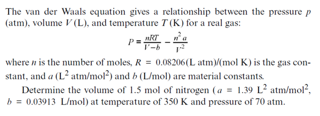 Solved The van der Waals equation gives a relationship | Chegg.com