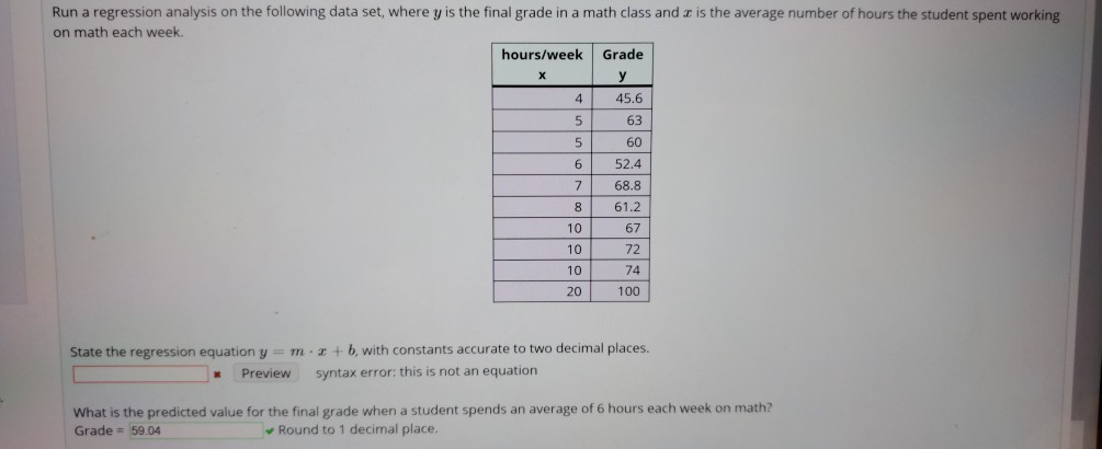 Solved Run a regression analysis on the following data set, | Chegg.com