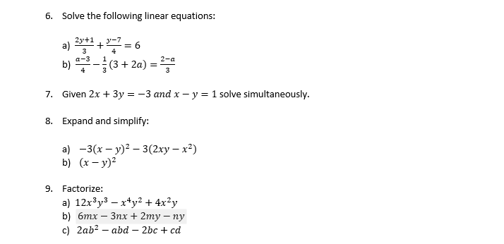 Solved 6 Solve The Following Linear Equations A 2y 1 3 Chegg Com