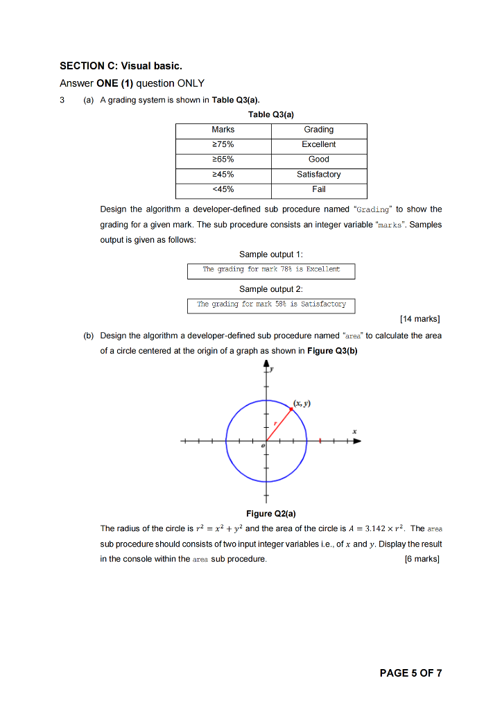 Solved SECTION C: Visual basic. Answer ONE (1) question ONLY | Chegg.com