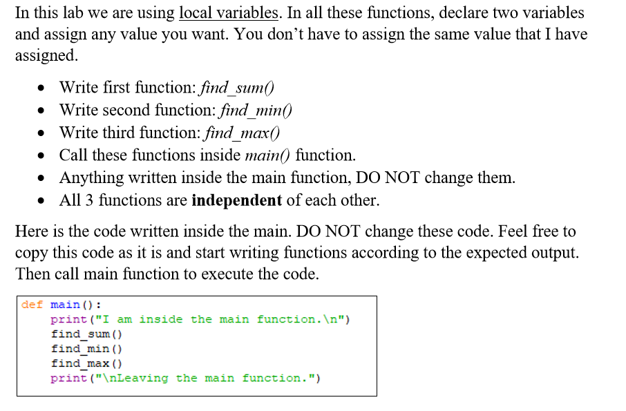 using the python locals() function askpython Images... Solved In this lab we are using local variables. In all | Chegg.com