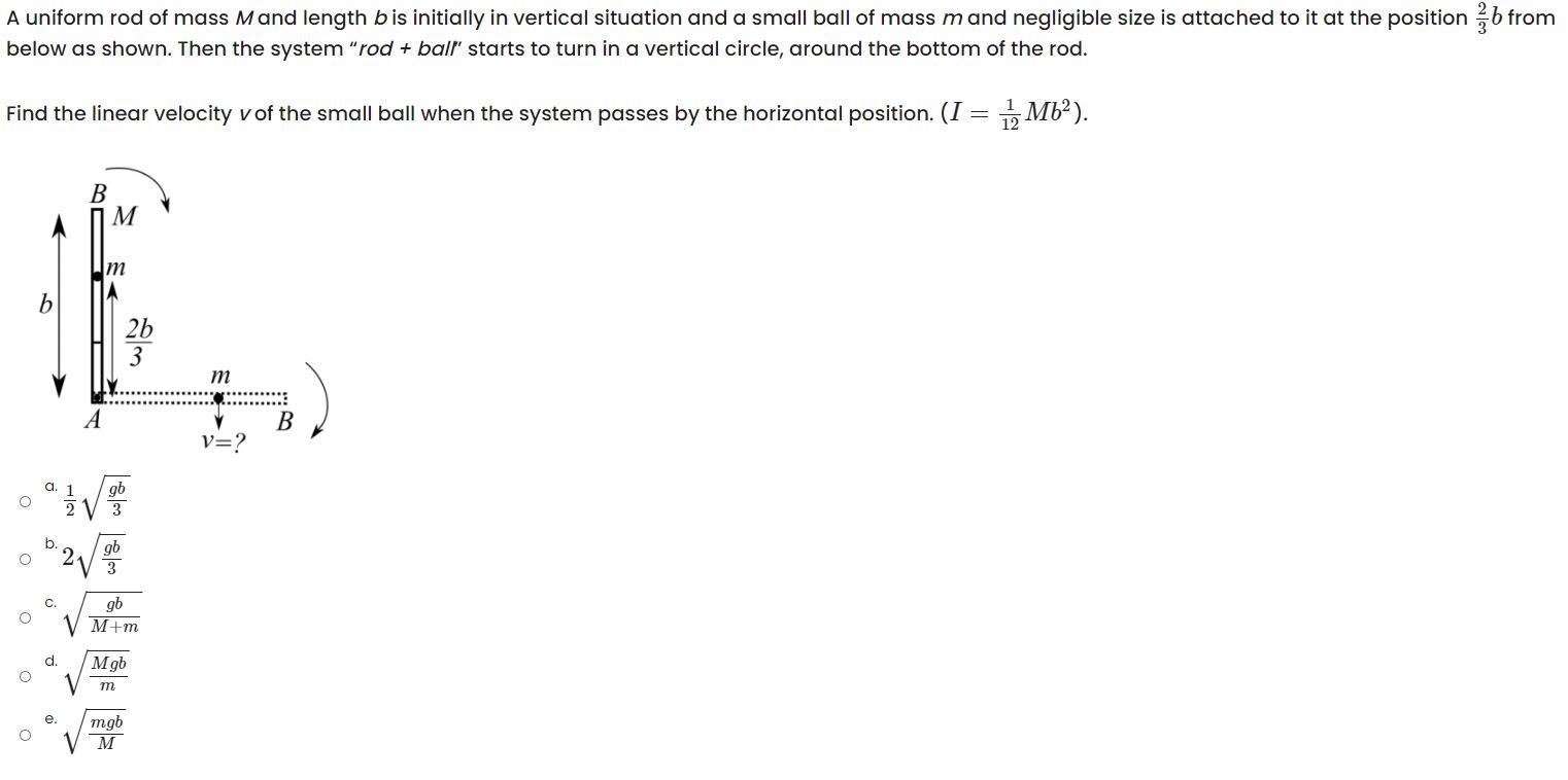 Solved A uniform rod of mass Mand length b is initially in | Chegg.com