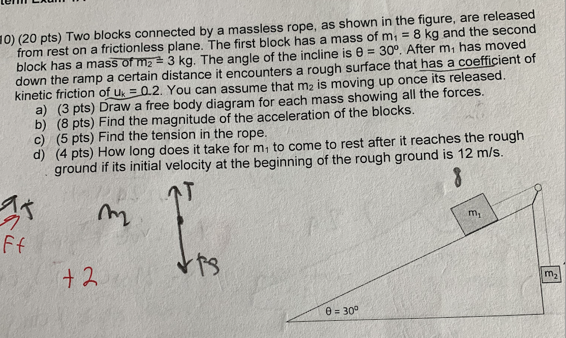 Solved 0) (20 pts) Two blocks connected by a massless rope, | Chegg.com