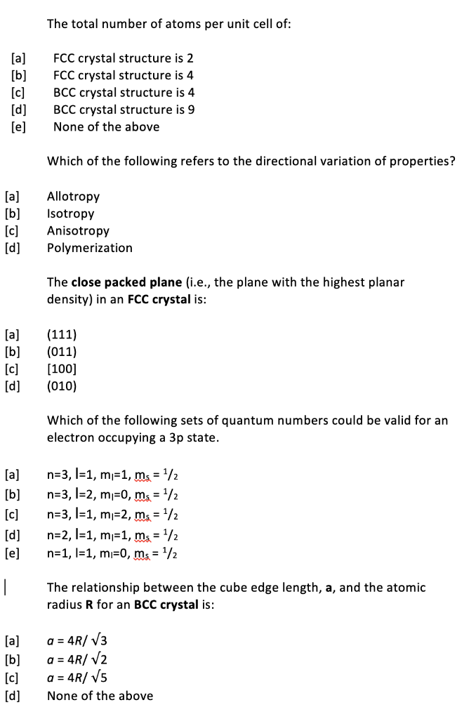 Solved The total number of atoms per unit cell of: [a] [b] | Chegg.com