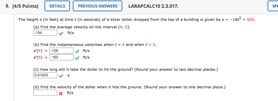 Solved 8. [4/5 Points] DETAILS PREVIOUS ANSWERS LARAPCALC10 | Chegg.com