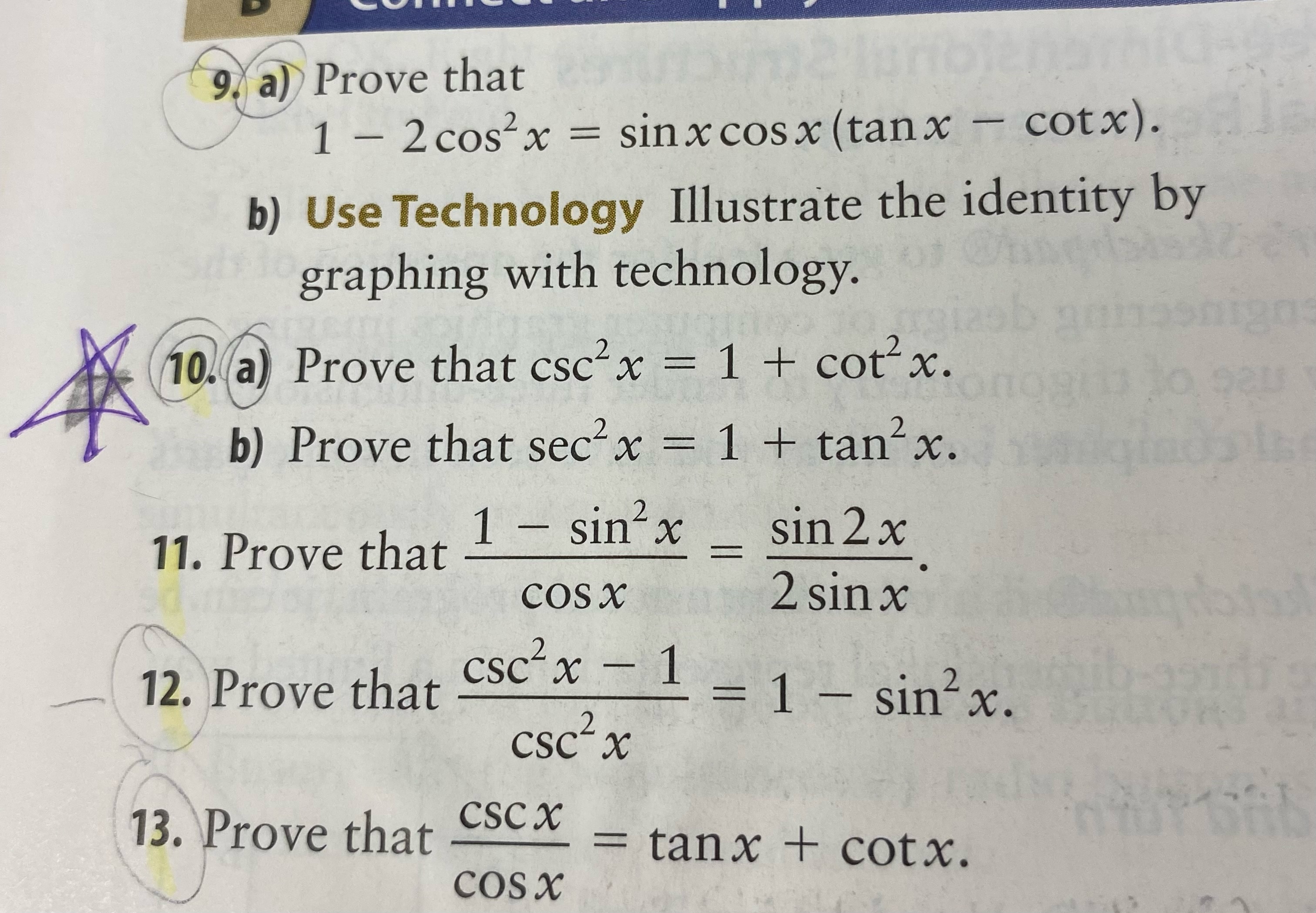 Solved A) ﻿Prove That1-2cos2x=sinxcosx(tanx-cotx)b) ﻿Use | Chegg.com