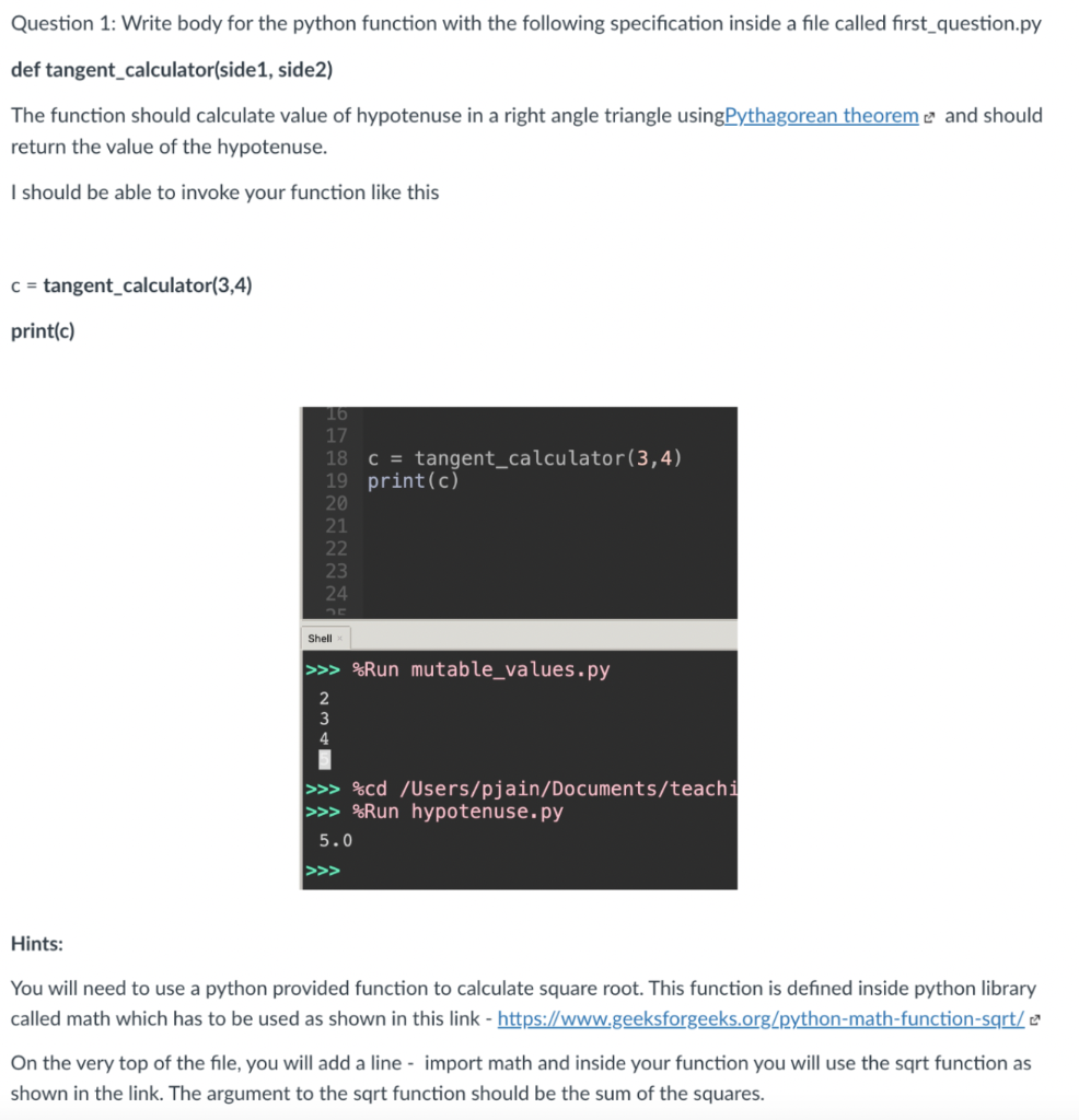 Solved Question 1: Write body for the python function with | Chegg.com